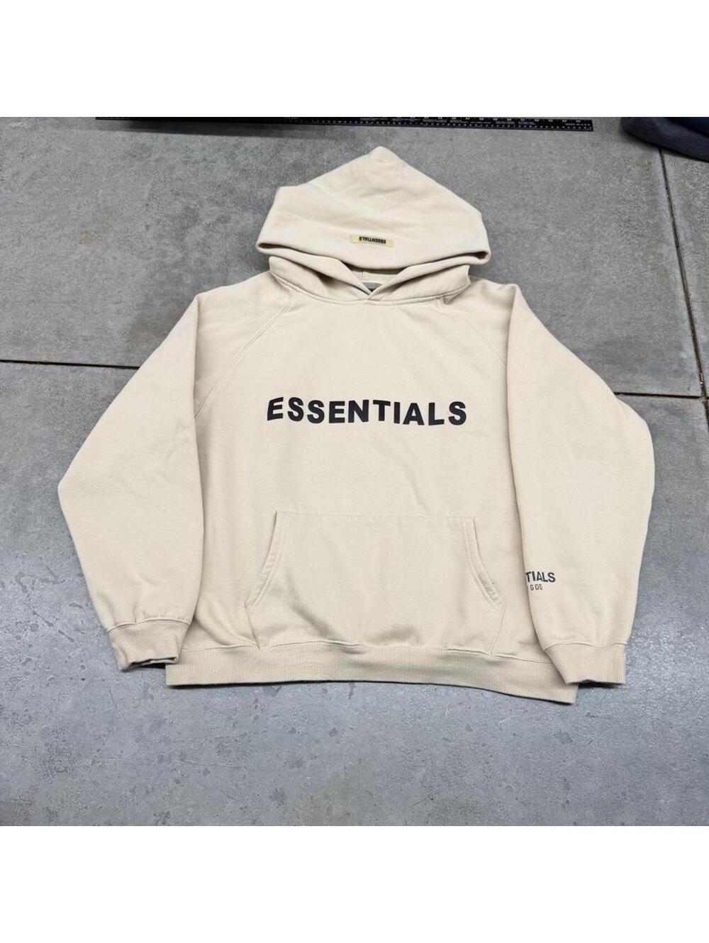 fear of god essentials beige spell out heavyweight hoodie size medium